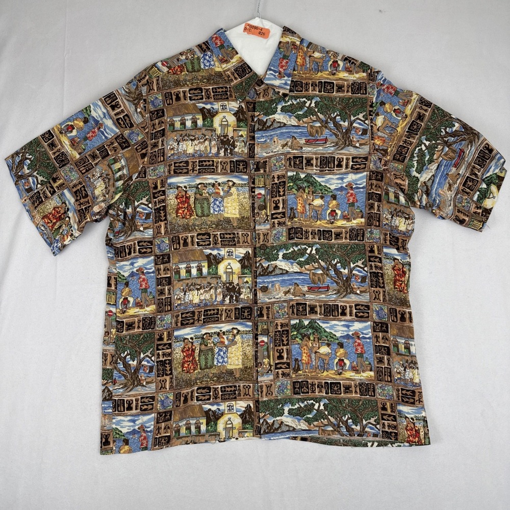 Reyn‎ Spooner Shirt Mens Size Large Guy Buffet Hawaiian Islands Button Up Summer